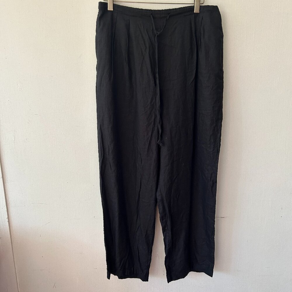 Valerie Stevens Linen Pants Womens Large Black Pockets Tie Waist Minimalist